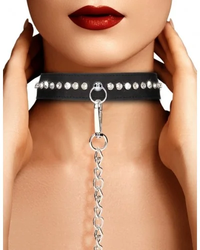 Collier-Laisse à Strass Diamond Studded Noir sur la Boutique du Hard