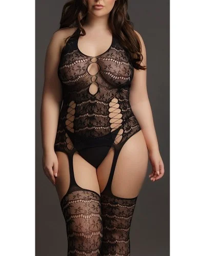 Combinaison Grande Taille LACE SUSPENDER - Noir sur la Boutique du Hard