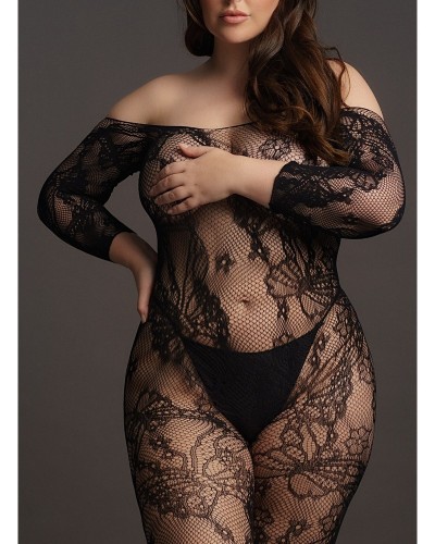 Combinaison ouverte Grande Taille LACE SLEEVED - Noir sur la Boutique du Hard