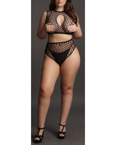 Ensemble résille Grande Taille Alya - Noir sur la Boutique du Hard