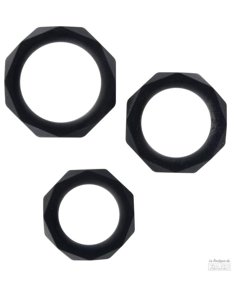 Lot de 3 cockrings Silicone Power Halo Noirs pas cher