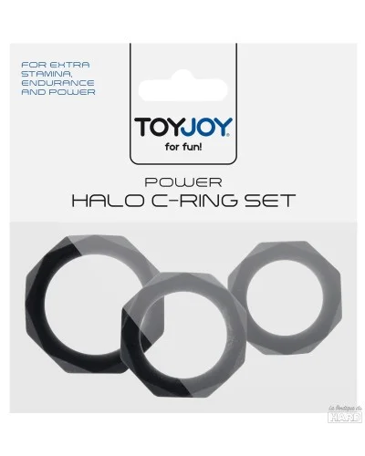 Lot de 3 cockrings Silicone Power Halo Noirs pas cher