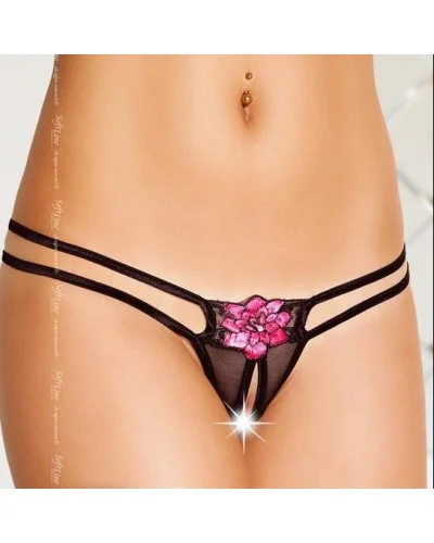 String ouvert DHÉLIA - Noir et rose sur la Boutique du Hard