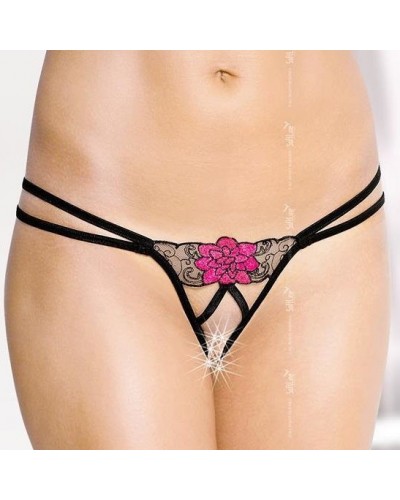 Tanga ouvert  BEGNINA - Noir et rose sur la Boutique du Hard