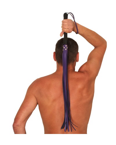 Martinet Long Lanieres en cuir et Manche en bois 80cm Violet-Noir pas cher