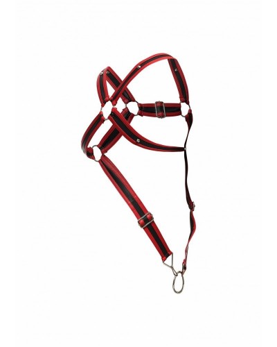 Harnais Cross Cockring Dngeon Noir-Rouge sextoys et accessoires sur La Boutique du Hard