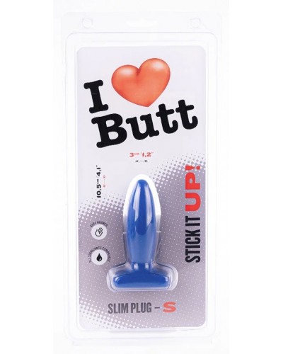 Plug Slim S I Love Butt 8.5 x 3 cm Bleu sextoys et accessoires sur La Boutique du Hard