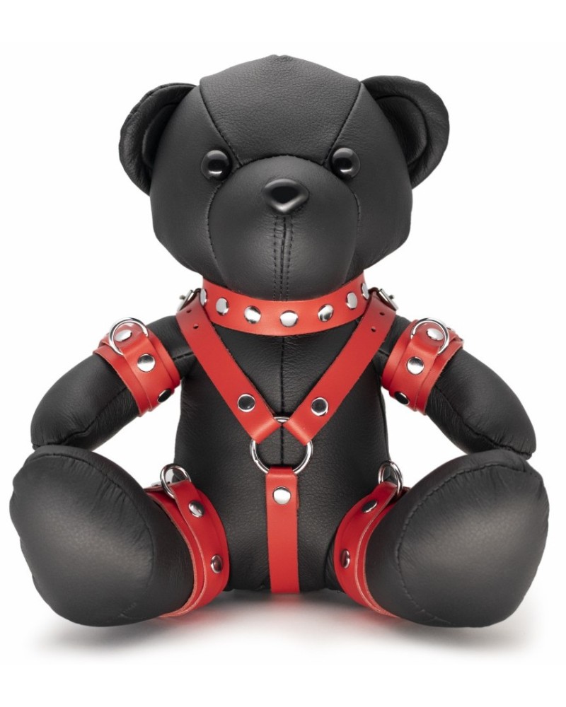 Ours en cuir EDDY The BDSM Teddy Bear Rouge + Boite sextoys et accessoires sur La Boutique du Hard