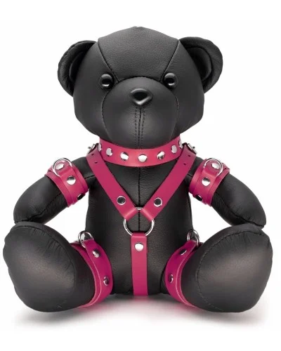 Ours en cuir EDDY The BDSM Teddy Bear Rose + Boite sextoys et accessoires sur La Boutique du Hard