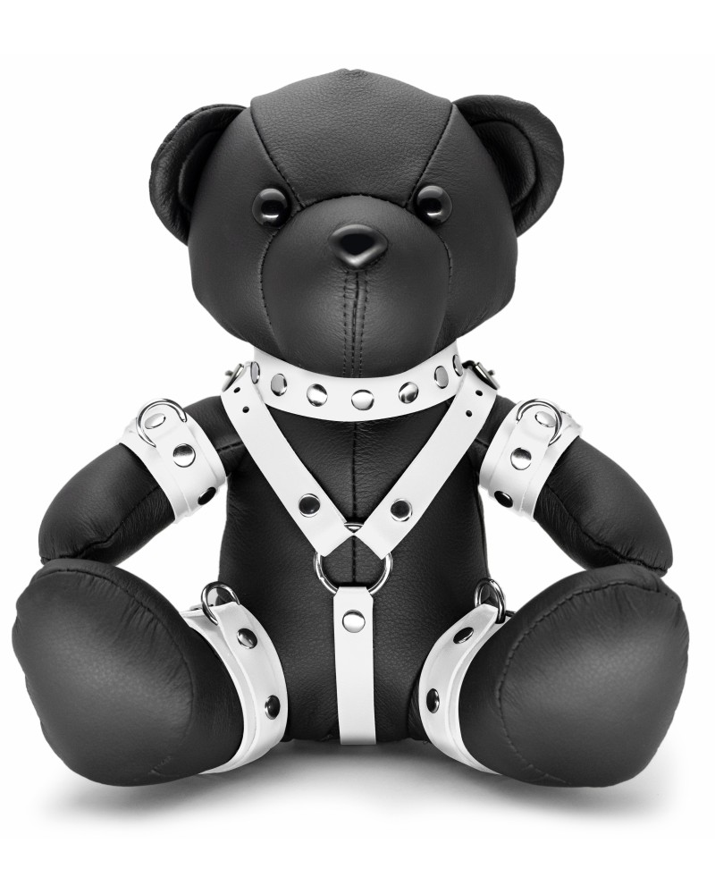 Ours en cuir EDDY The BDSM Teddy Bear Blanc + Boite sextoys et accessoires sur La Boutique du Hard